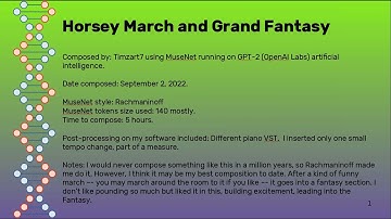 Horsey March and Grand Fantasy composed using MuseNet artificial intelligence by OpenAI