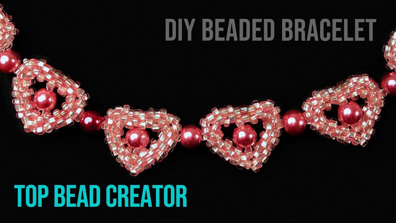 Beaded Hearts Seed Bead Bracelet Beading Pattern and Tutorial 