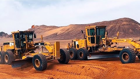 Two Powerful Motor Grader Spreading Soil I Grader Work In Saudi Arabia I Building Road I Trimming