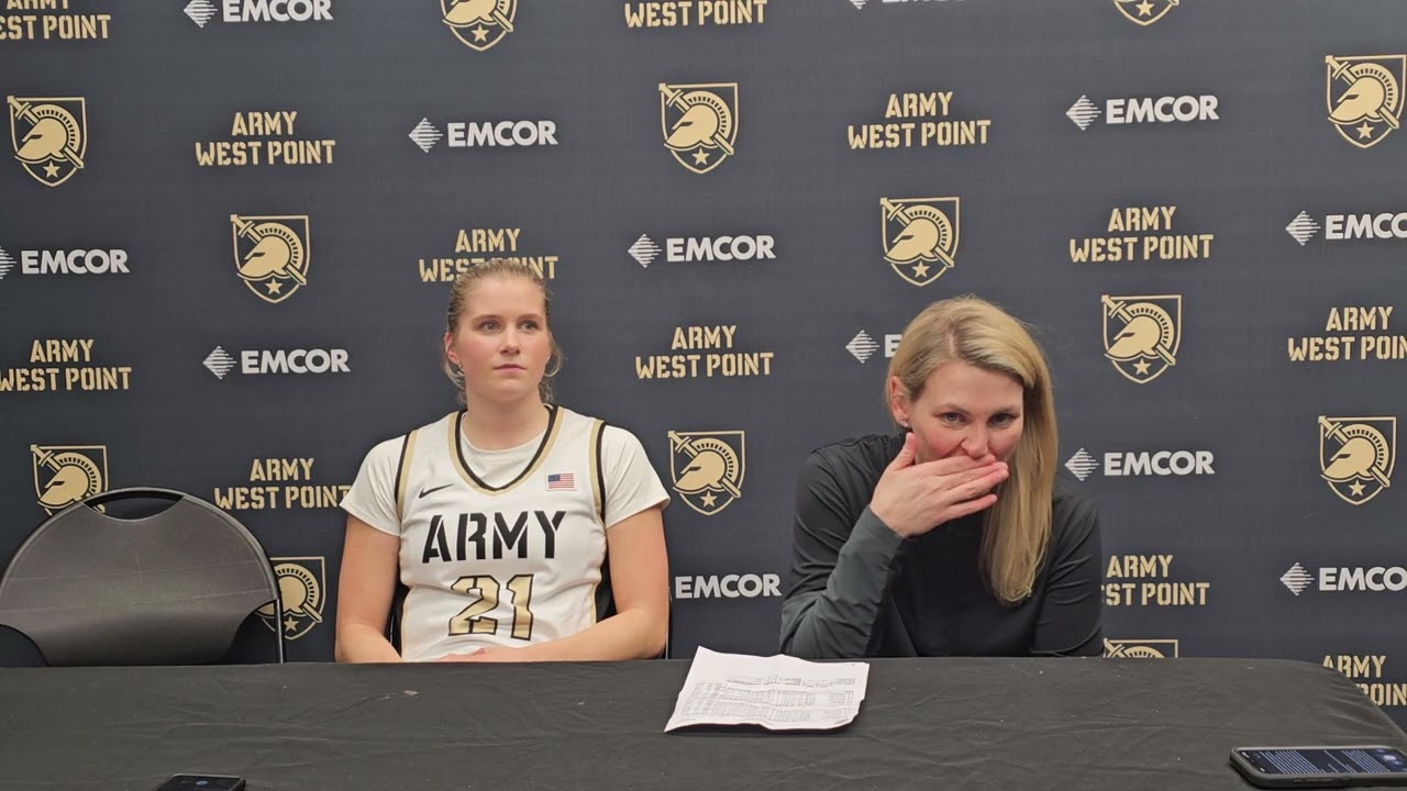 Coach Katie Kuester, Sr Reece Erickson ARMY Women's Hoop Post 54-51 Loss to Navy at USMA 2-21-26 