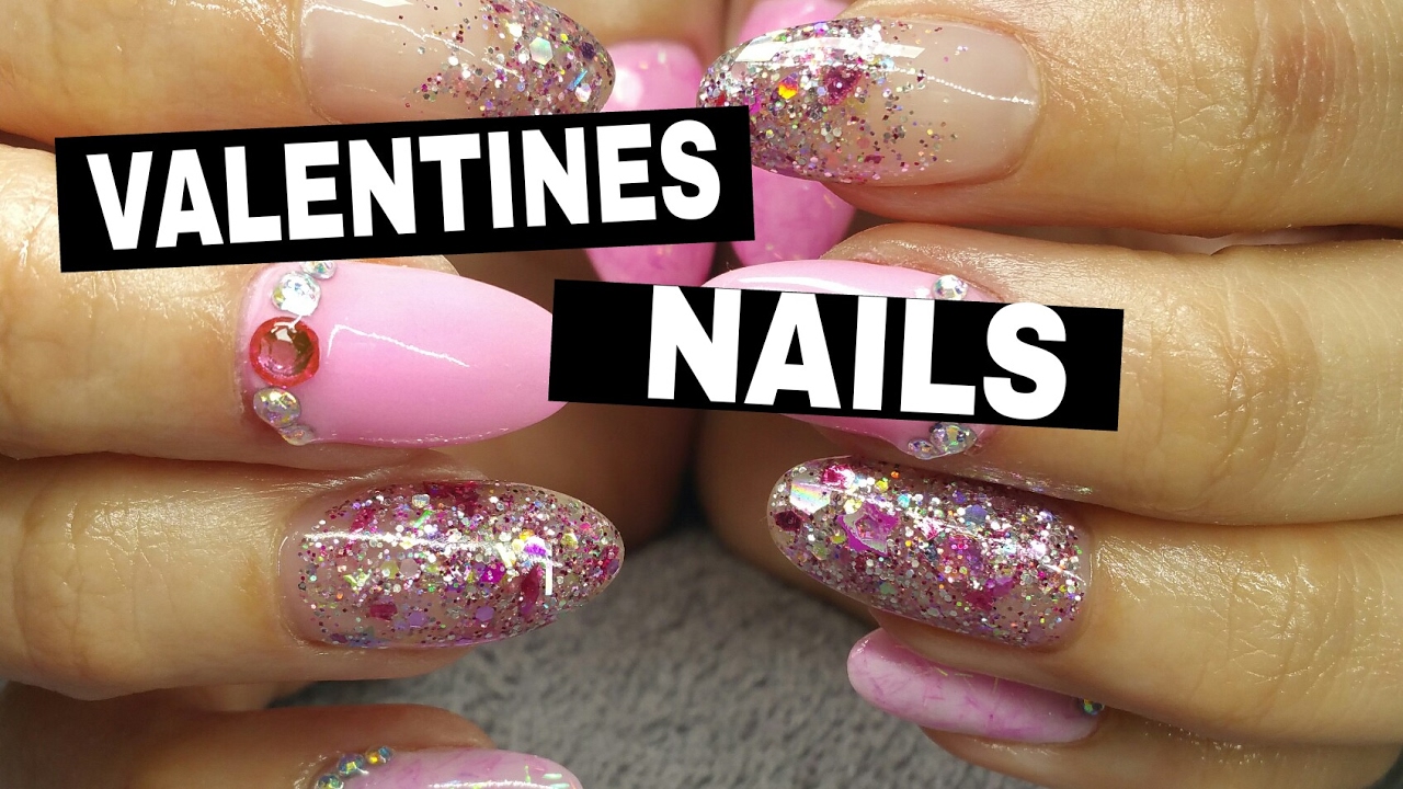 Glitter Pink Valentines Day Nails It's filled with silver micro