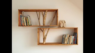 Making a bookshelf with tree branches inserted