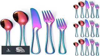 AHOUSEWARE Iridescent Silverware Hollow Design 20 Piece Stainless Steel Flatware Set