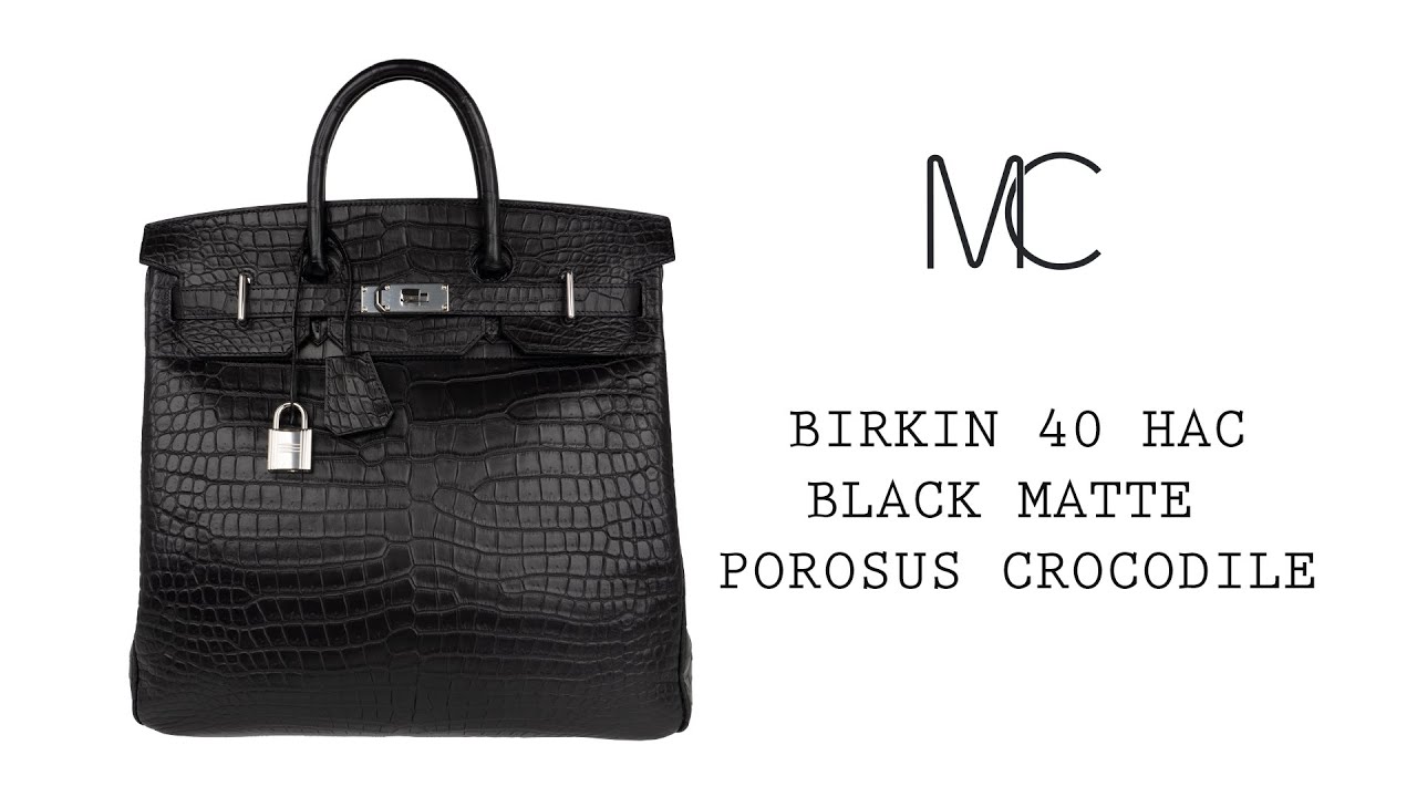 Hermès HAC Birkin 40 Black Matte Porosus Crocodile Palladium Hardware