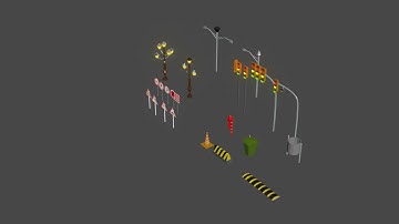 Road Assets Pack Design in Blender for Unity and Unreal Engine