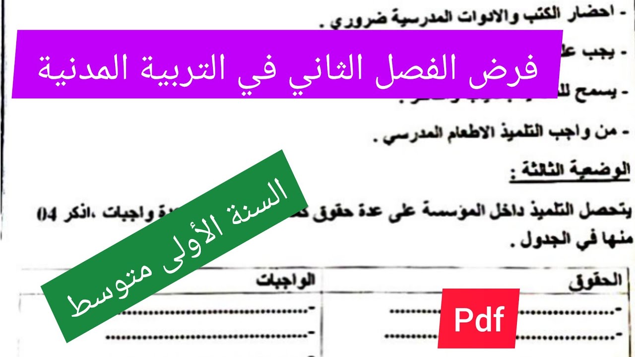 فرض مقترح في مادة التربية المدنية الفصل الثاني السنة الأولى متوسط
