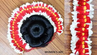 rose petals jasmine jadai veni making at home | rose petals jasmine flower garland | garland making