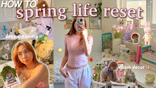 how to SPRING LIFE RESET🍓✨*deep cleaning & redecorating my messy room🧺getting back into fitness
