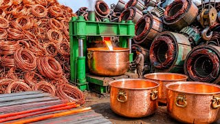 Incredible Process of Recycling Copper Scrap into Large scale Coper Pots | Making Golden Pots