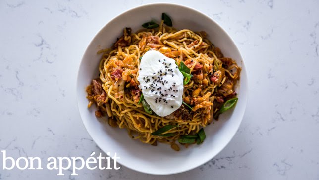 Cook This Now: 30-Minute Bacon, Egg, and Kimchi Ramen