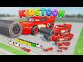 In this video, Lightning McQueen comes in all massive giant car crusher to a tiny micro racer.