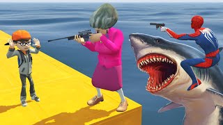 Scary Teacher 3D - Miss'T Vs Spiderman and His Shark Friend - Nick and Tani Rescue - Game Animation