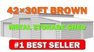 42×30FT Brown Metal Storage Shed &amp; Barn Garage, Heavy-Duty 14-Gauge Steel Building - B0GQJW9DK3