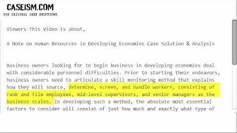 A Note on Human Resources in Developing Economies Case Solution & Analysis- Caseism.com