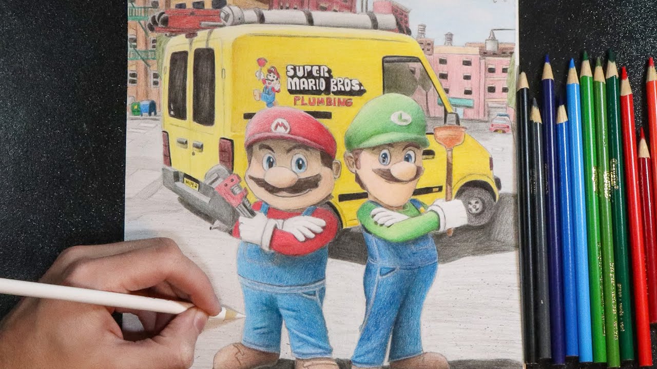 Drawing Mario & Luigi from The Super Mario Bros Movie - Time-Lapse Art