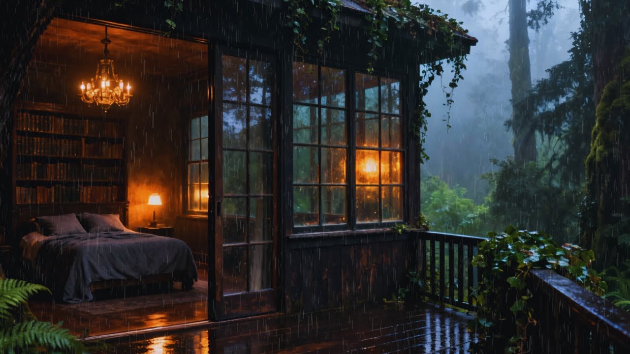 No Ads ASMR Rain Sounds in a Forest Cabin at Night 🌲 | Cozy Cabin Rain Ambience