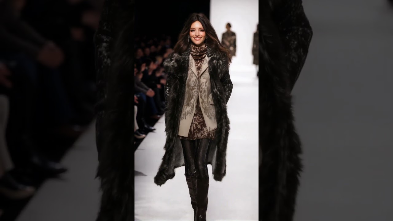 Блестящее зимнее пальто, элегантное и праздничное, роскошная зимняя мода, Daily AI Fashion Week