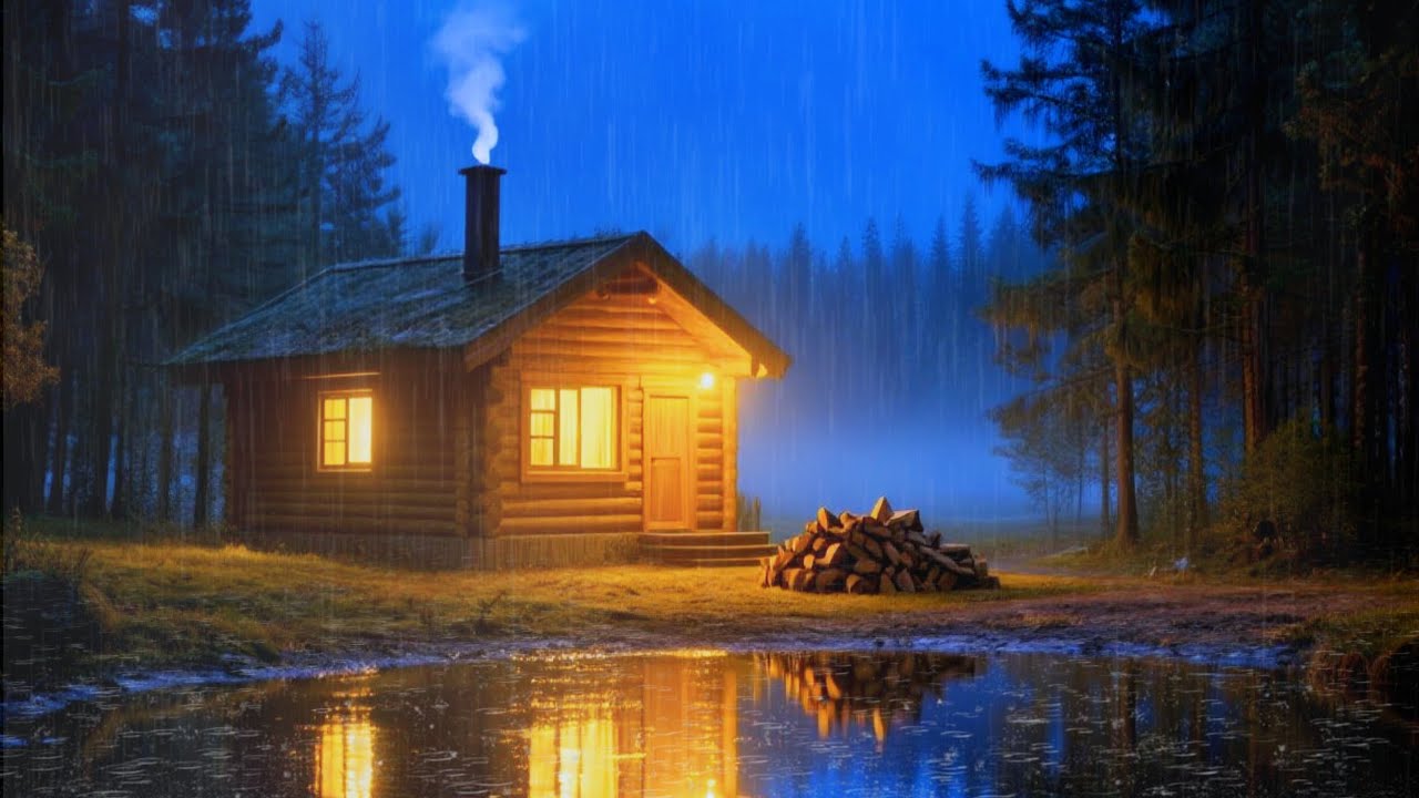 (No Ads) Cozy Rain at Night – Gentle Forest Cabin Ambience for Deep ...