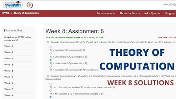 Assignment 8 || Theory of Computation || week - 8 solutions || NPTEL Swayam || July 2021