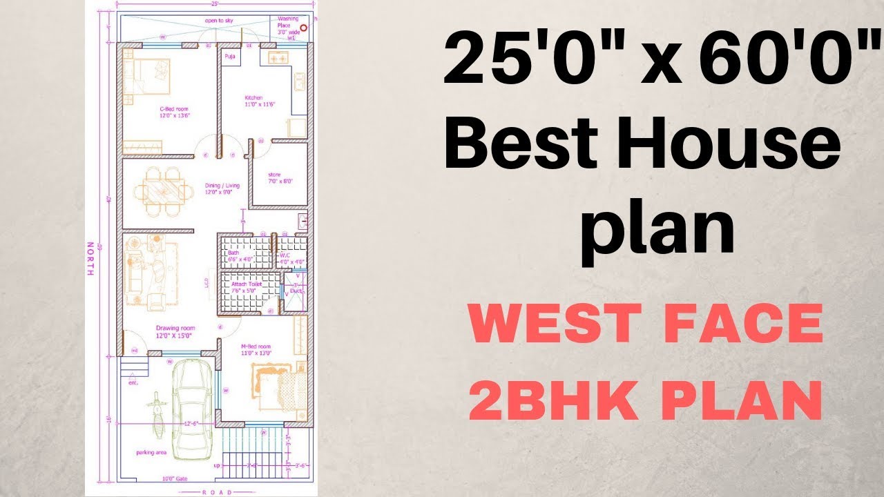 25 x 60 West  Face  2 BHK House  Plan  Explain In Hindi 