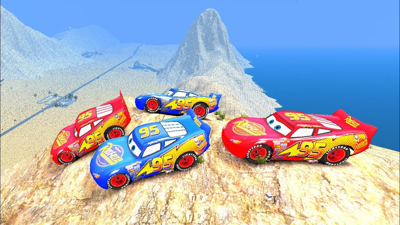 Can This Lightning McQueen Red And Blue Cars Survive This Hills Drops - GTA 4 Physics