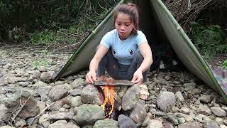 Solo Bushcraft, Set up camp, barbecue on the rock, Camping alone, Backpack alone Ep.61