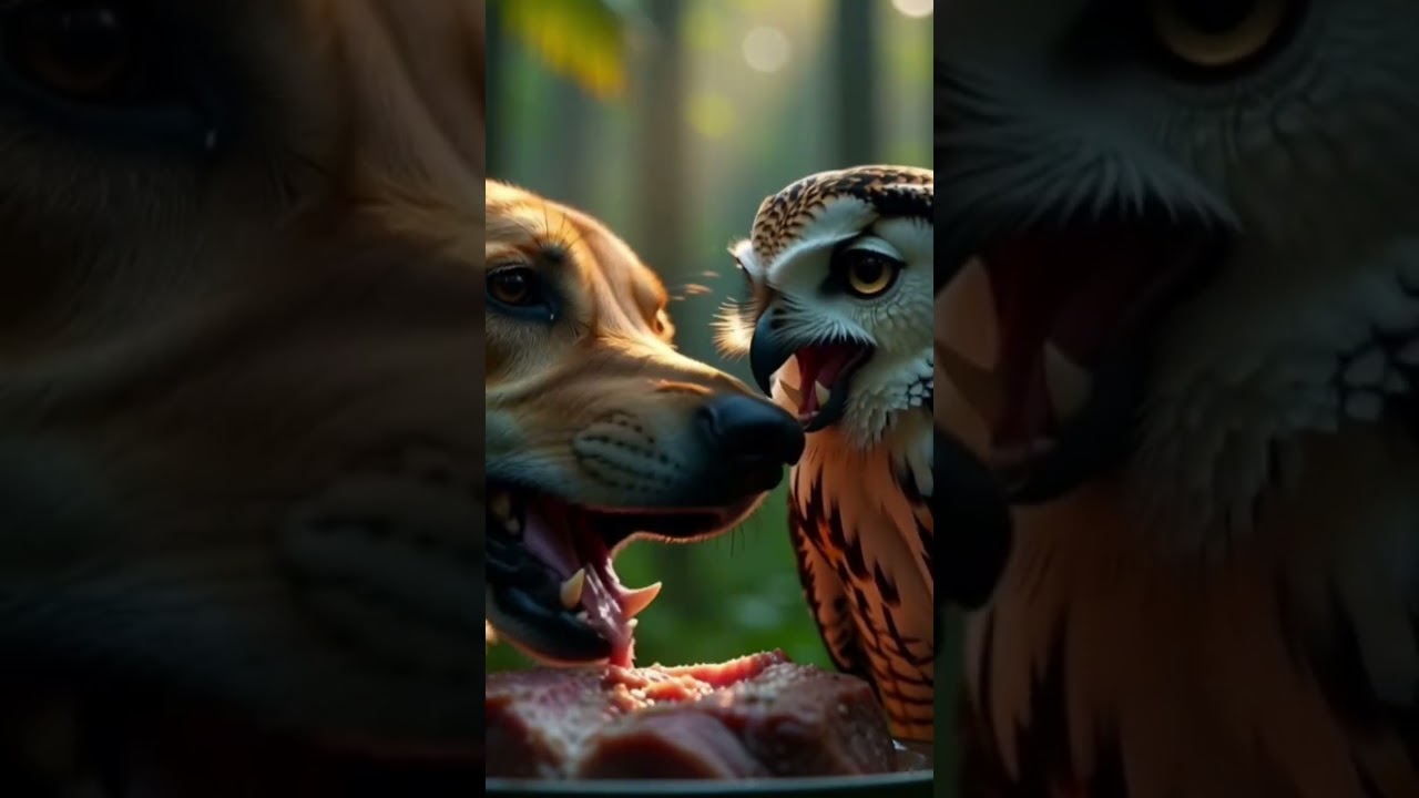 Dog Fight Owl with Food | Dog Fighting with Owl | 
