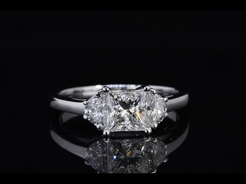 Natural Princess Cut with Half Moon 3 Stone Diamond Engagement Ring (1102)