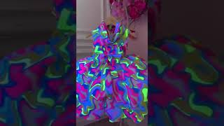 Vestido Infantil Barbie Azul Marinho Neon C/ Broche de Laço