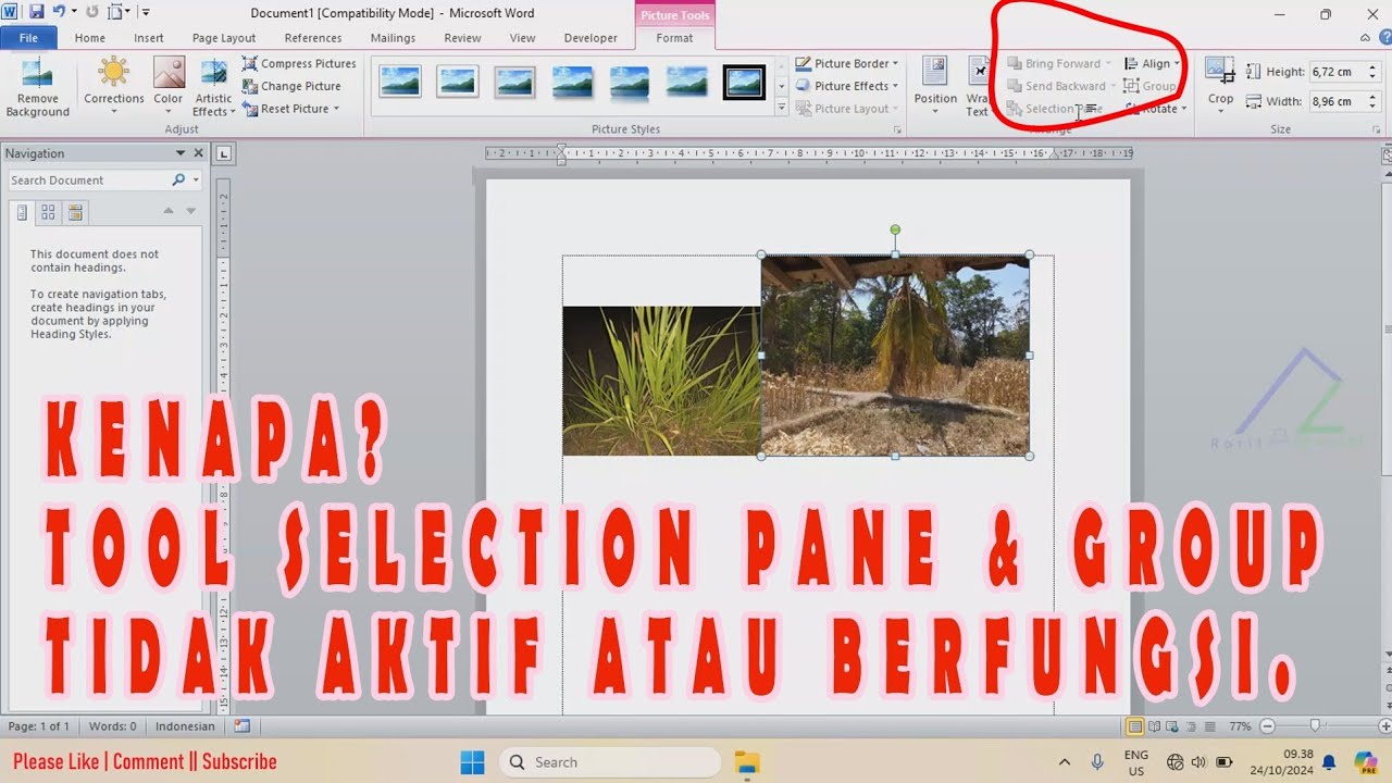 TOOL GROUP DAN SELECTION PANE TIDAK AKTIF/TIDAK BERFUNGSI DI MICROSOFT WORD