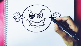 HOW TO DRAW AN ANGRY EMOJI EASILY, STEP BY STEP
