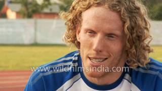 Steve Hooker of Australia practices pole vault in India