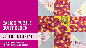 Calico puzzle quilt block - Mysteries Down Under quilt - video tutorial