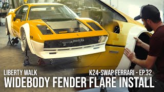 Drilling Holes in my Ferrari - Mounting the Liberty Walk Fenders on the K-Swap 308 - Part 1 - Ep. 32