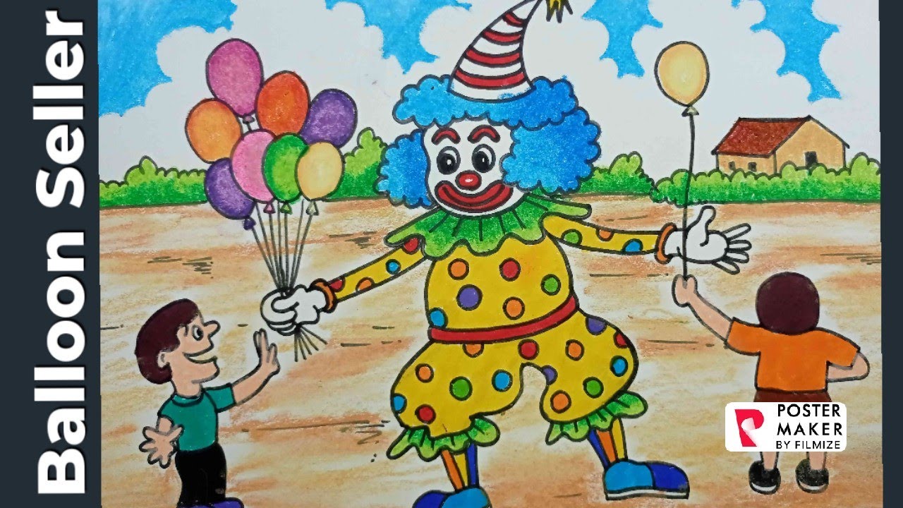 Balloon Seller & Children Drawing & Colouring part II - YouTube