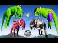 Green Alien I-Rex, Spiderman, Venom, Hulk Super Hero Dinosaurs Fight in Jurassic World Evolution