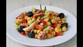 Ensalada de Garbanzos con Pulpo en aceite/Receta muy fácil.