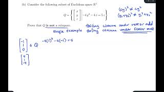Math 254 - EV3 Proving a Subset is NOT a Subspace
