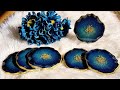 #925 Gorgeous Teal And Gold Geode Resin Coasters In My Home Made Silicone Mold