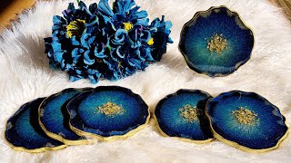 #925 Gorgeous Teal And Gold Geode Resin Coasters In My Home Made Silicone Mold