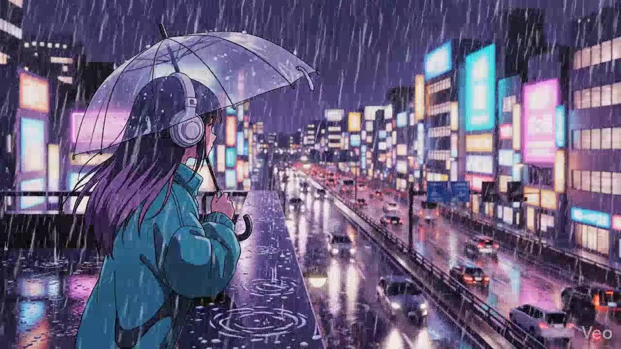 Calm Rainy Night 🌧️ Lofi Chillhop in Japanese Neon City