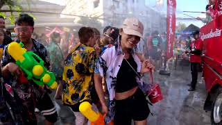 Dancing, Music, and Water Fun at Songkran 2024 in Khaosan, Thailand
