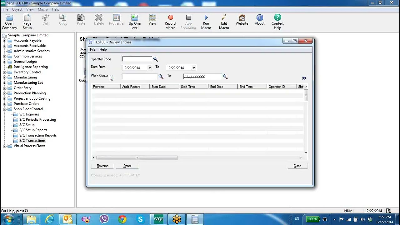 Sage 300 Manufacturing - Shop Floor Control