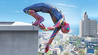 IRON SPIDERMAN Falling off Highest Buildings - (GTA 5 Spider-Man Gameplay Fails) Ep-36