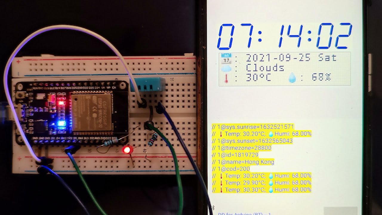 ESP32 Digital Clock experiment with DHT11 and DumbDisplay, and the Internet