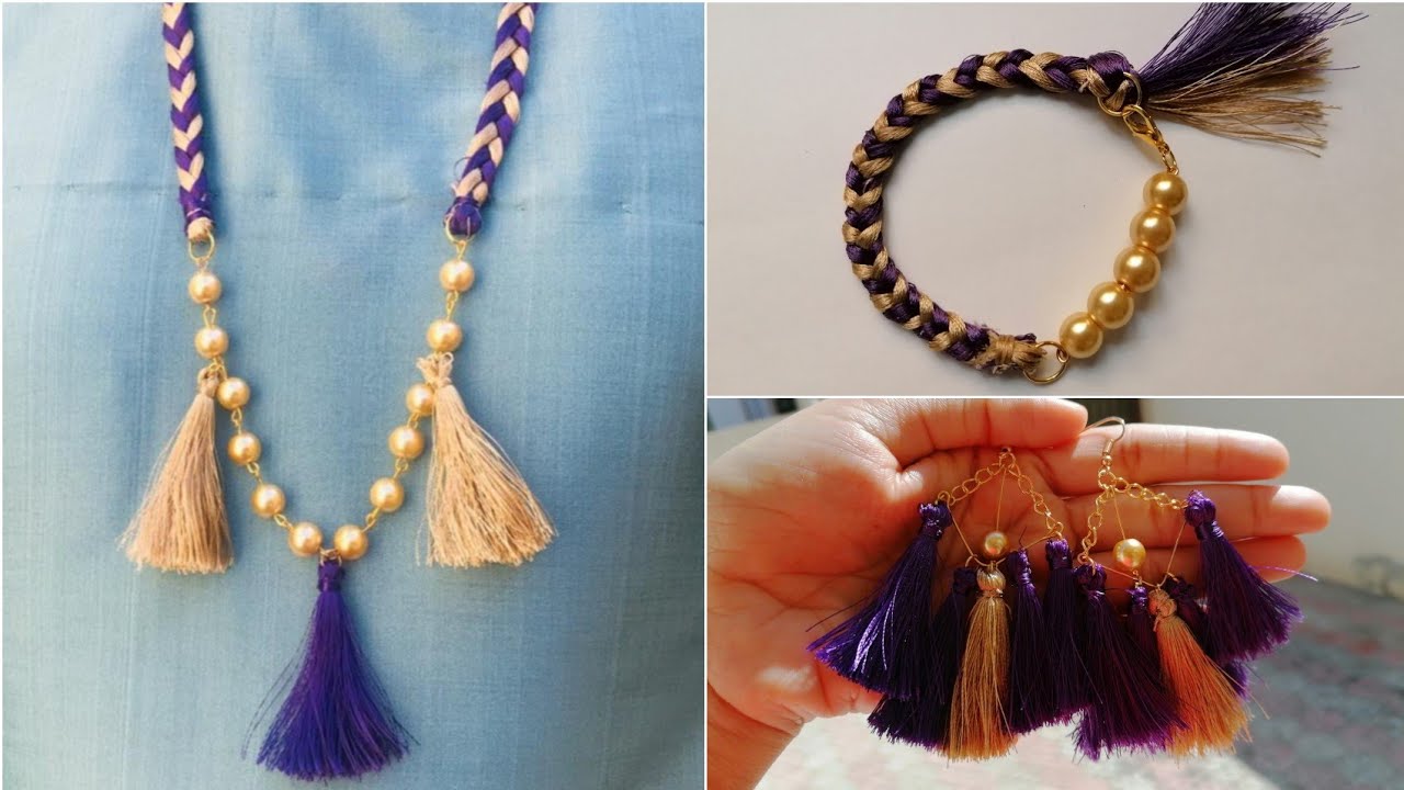 Easy silk thread tassel necklace bracelet earrings 