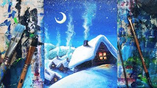 ДИКАНЬКА |Деревенские домики, снег, месяц| Рисуем зиму мечты🎨