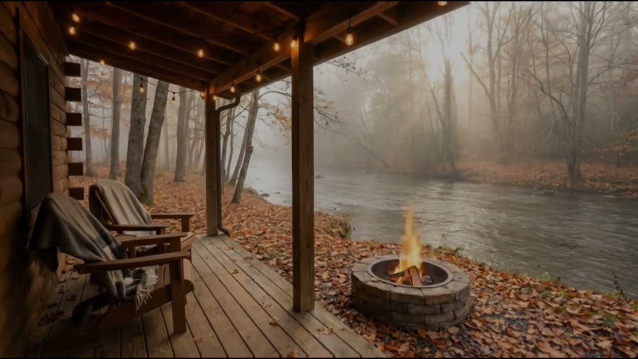 Silent Snowfall on a Cozy Porch Firepit | Relaxing Winter Forest Nature Sounds