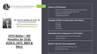 CP15 Notice – IRS Notice of Penalty Charge  for 3520, 3520-A, 5471, 8865 Penalties & More.