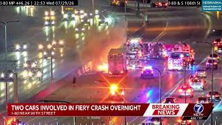 Fiery crash closes eastbound I-80 Wednesday night